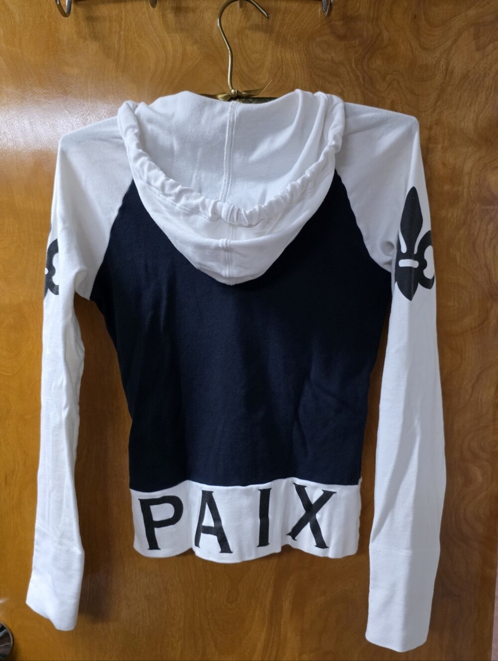 James Perse "Paix" Fleur-de-Lis Zip-Up Knit Hoodie Size 1